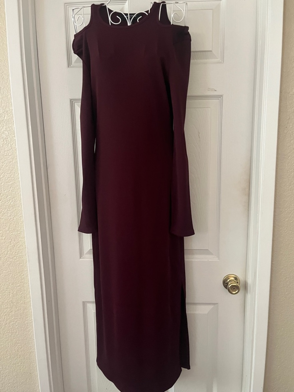 White House Black Market Burgundy Cold-Shoulder Maxi Dress